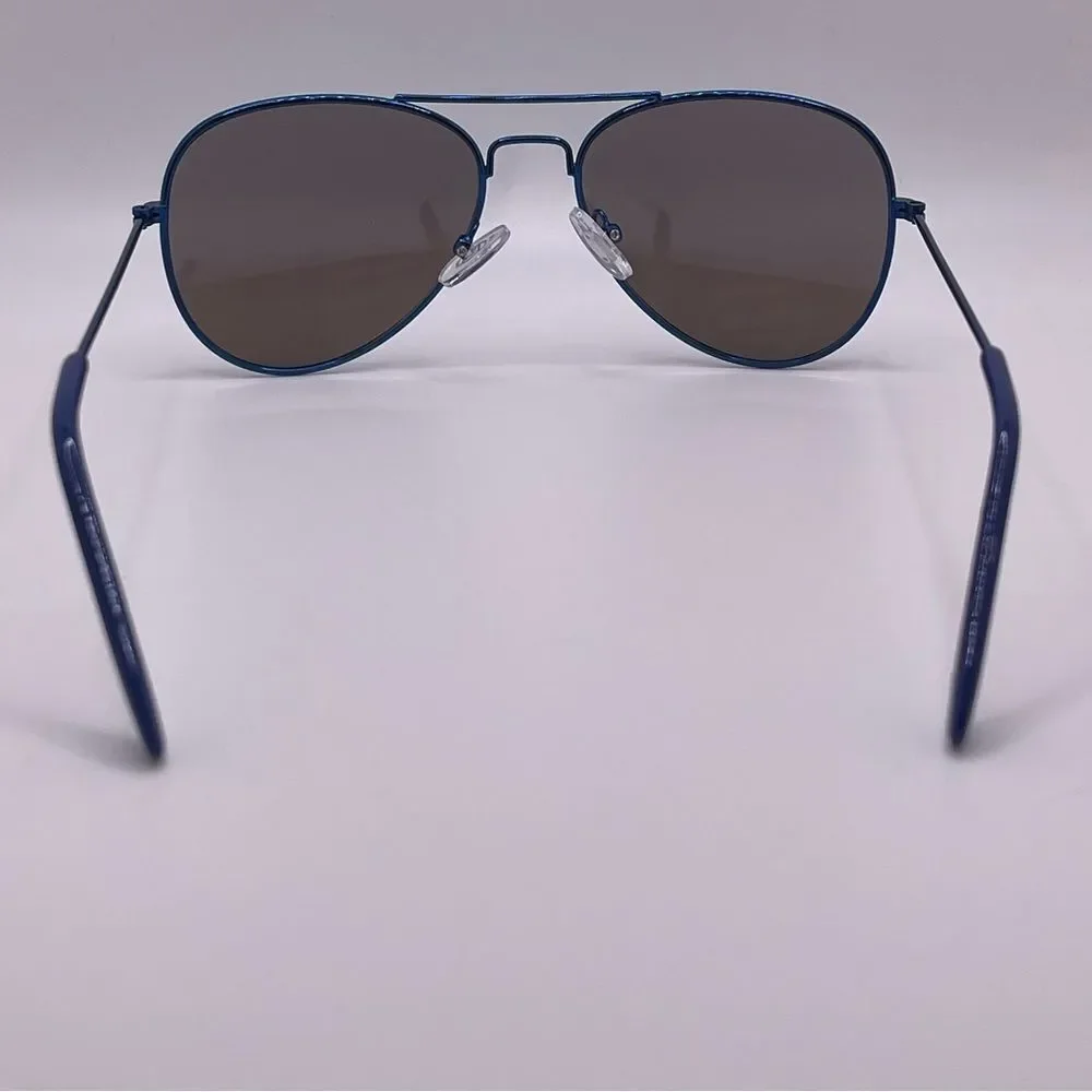 Blue Wire Frame Aviators with Mirrored Lenses